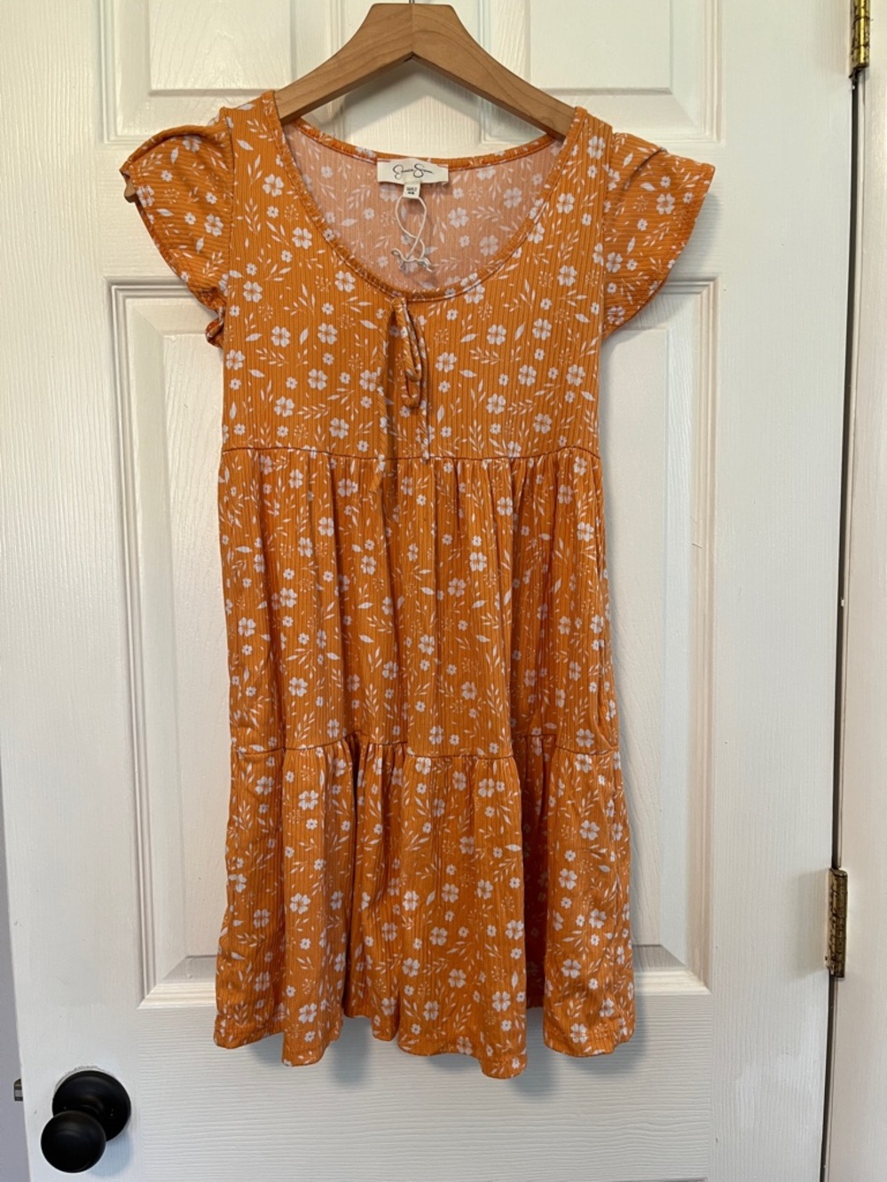 Jessica Simpson Orange Floral Tiered Tie-Front Dress